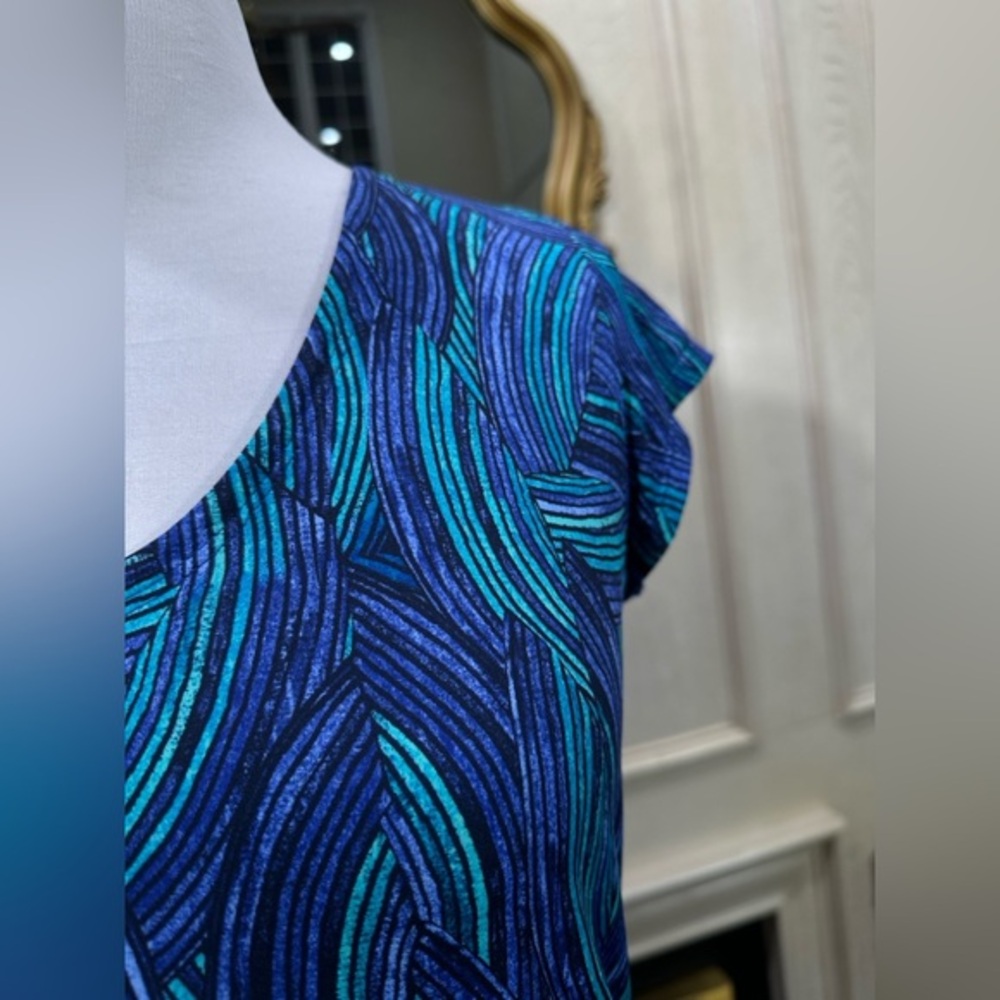 L.L.Bean Women’s Swim Dress S Blue Teal Wave Print UPF 50+ Stretchy - Picture 2 of 7